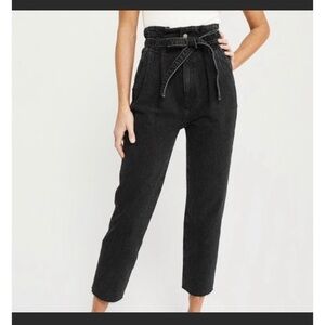Abercrombie & Fitch Black High-Rise Paperbag Jeans with Tie Waist